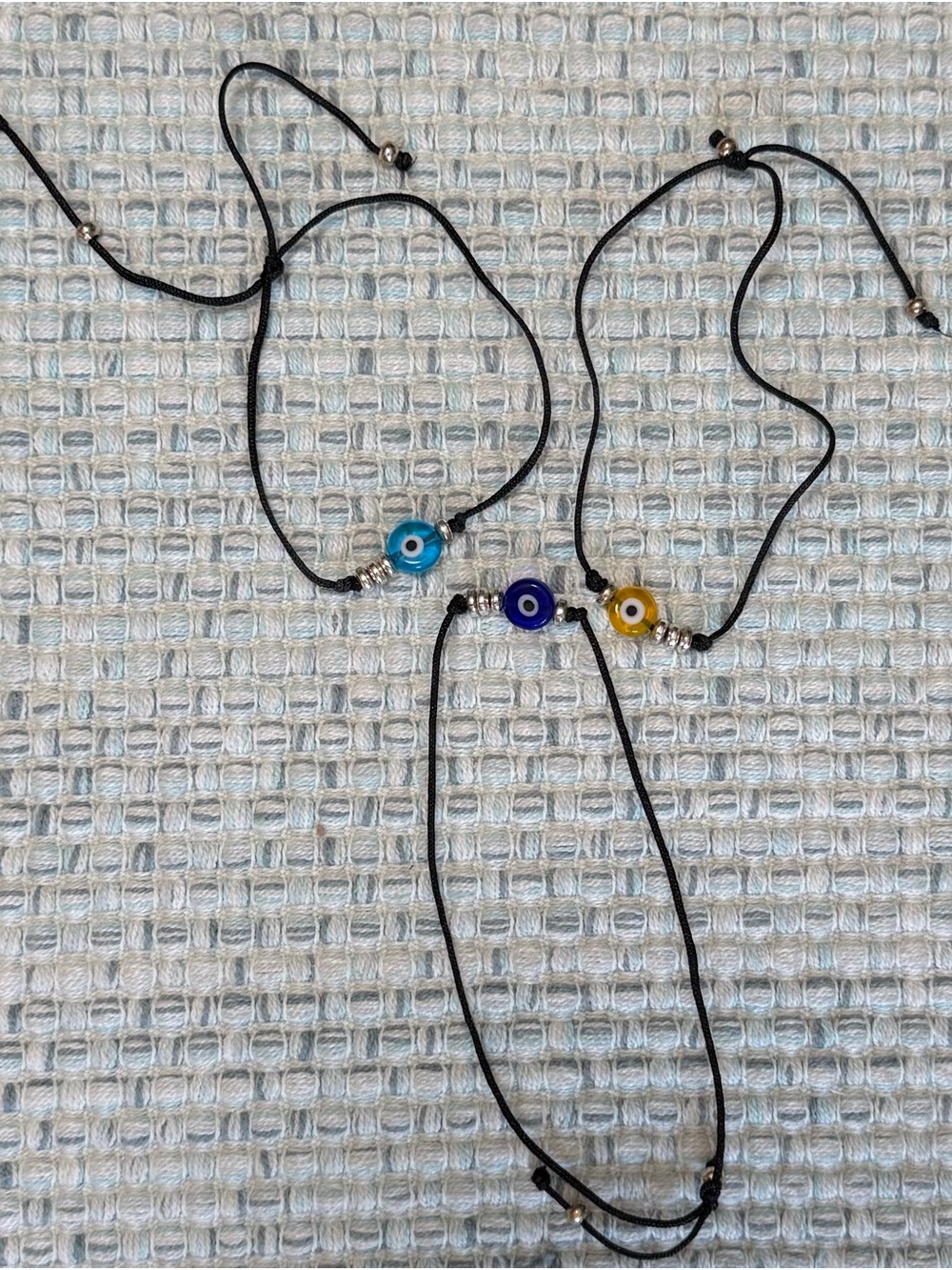 Black Cord Headphones Accessory with Blue and Yellow Beads -